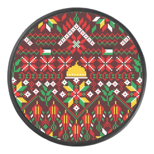 Palestina Tatreez Traditioneel Borduurwerk Hockey Puck (Voorkant)