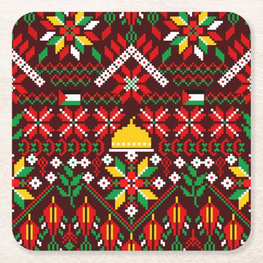 Palestina Tatreez Traditioneel Borduurwerk Kartonnen Onderzetters (Voorkant)