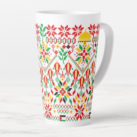 Palestina Tatreez Traditioneel Borduurwerk Latte Mok (Rechterhoek)
