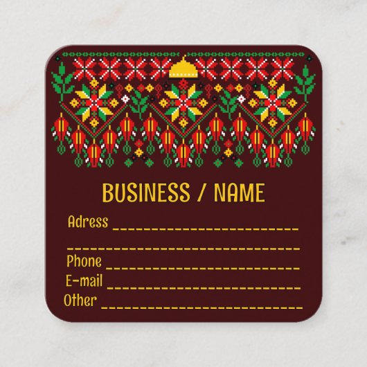 Palestina Tatreez Traditioneel Borduurwerk Vierkante Visitekaartje (Voorkant)
