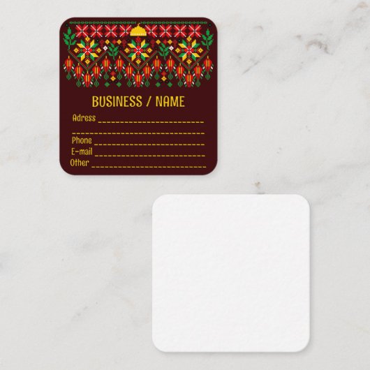 Palestina Tatreez Traditioneel Borduurwerk Vierkante Visitekaartje (Voorkant / Achterkant)
