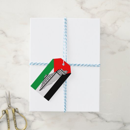 Palestina Vlag en Kaart met Keffiyeg Patroon Cadeaulabel (Met Touw)
