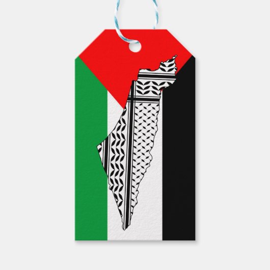 Palestina Vlag en Kaart met Keffiyeg Patroon Cadeaulabel (Voorkant)