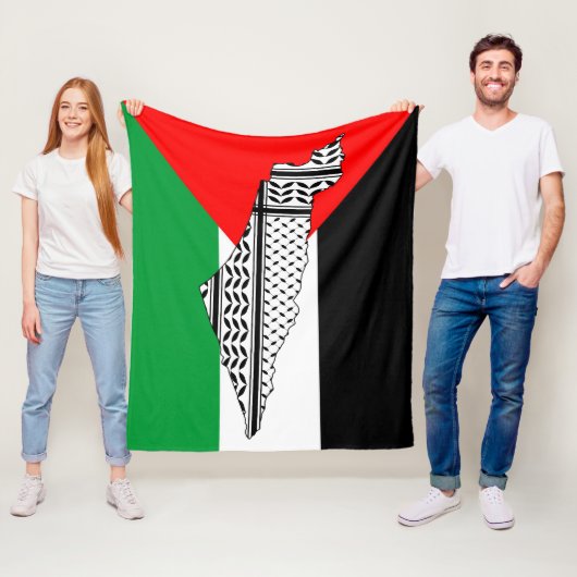 Palestina Vlag en Kaart met Keffiyeg Patroon Fleece Deken (In situ)