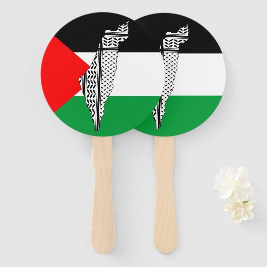 Palestina Vlag en Kaart met Keffiyeg Patroon Handwaaier (Voorkant en achterkant)