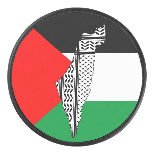 Palestina Vlag en Kaart met Keffiyeg Patroon Hockey Puck (Voorkant)