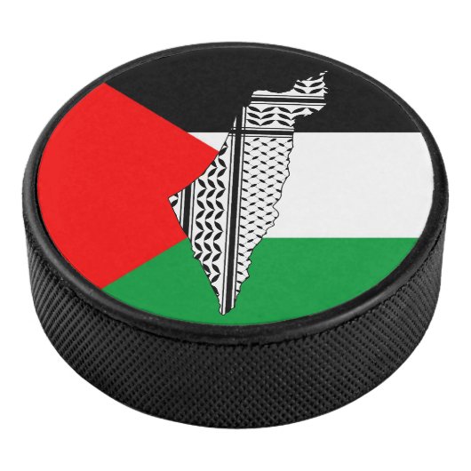 Palestina Vlag en Kaart met Keffiyeg Patroon Hockey Puck (3/4)