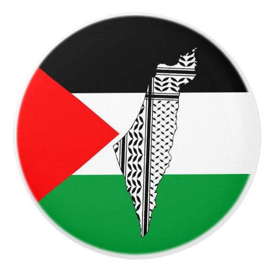 Palestina Vlag en Kaart met Keffiyeg Patroon Keramische Knop (Voorkant)