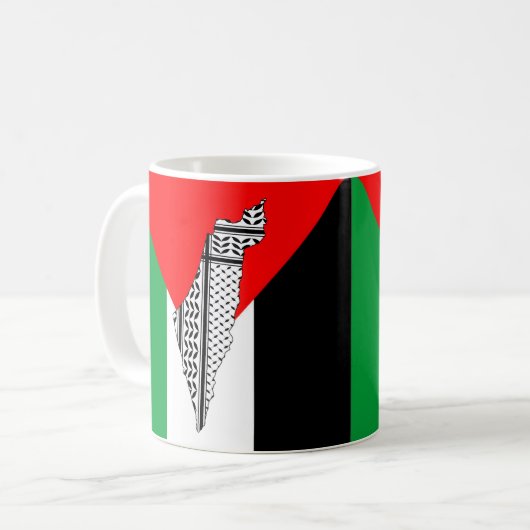 Palestina Vlag en Kaart met Keffiyeg Patroon Koffiemok (Voorkant links)