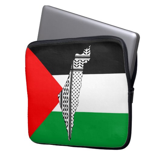 Palestina Vlag en Kaart met Keffiyeg Patroon Laptop Sleeve (Voorkant Links)