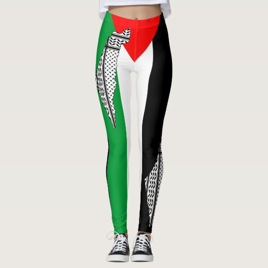Palestina Vlag en Kaart met Keffiyeg Patroon Leggings (Voorkant)