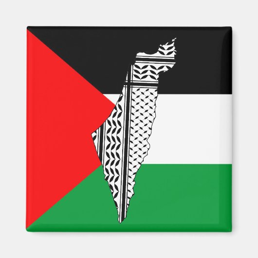 Palestina Vlag en Kaart met Keffiyeg Patroon Magneet (Voorkant)