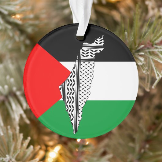 Palestina Vlag en Kaart met Keffiyeg Patroon Ornament (Boom)