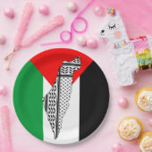 Palestina Vlag en Kaart met Keffiyeg Patroon Papieren Bordje (Feest)