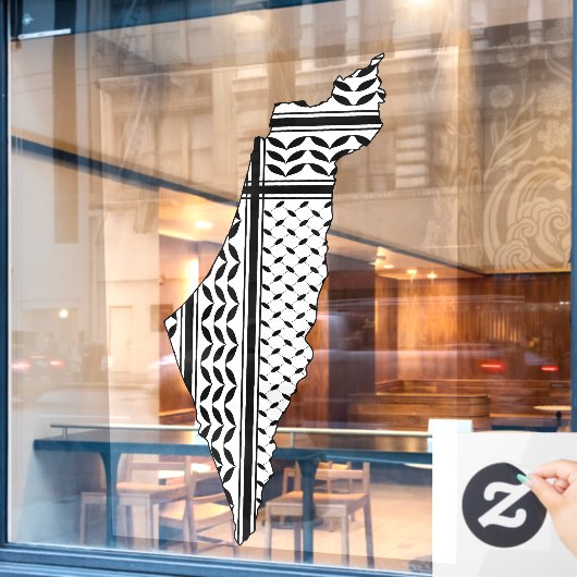 Palestina Vlag en Kaart met Keffiyeg Patroon Raamsticker (Cafe Raam)
