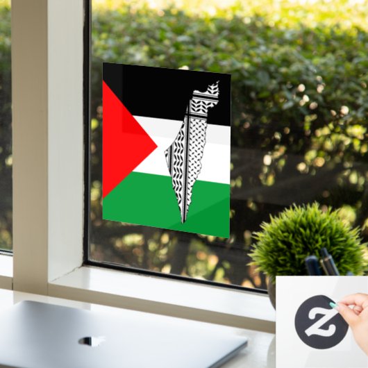 Palestina Vlag en Kaart met Keffiyeg Patroon Raamsticker (Kantoor)