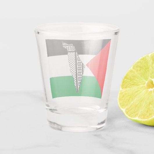 Palestina Vlag en Kaart met Keffiyeg Patroon Shot Glas (Achterkant)