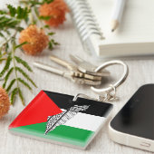 Palestina Vlag en Kaart met Keffiyeg Patroon Sleutelhanger (Voorkant Rechts)