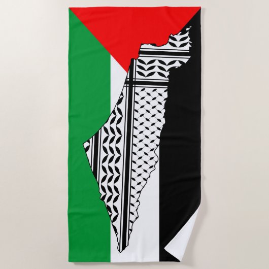 Palestina Vlag en Kaart met Keffiyeg Patroon Strandlaken (Voorkant)