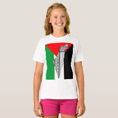 Palestina Vlag en Kaart met Keffiyeg Patroon T-shirt (Voorkant volledig)