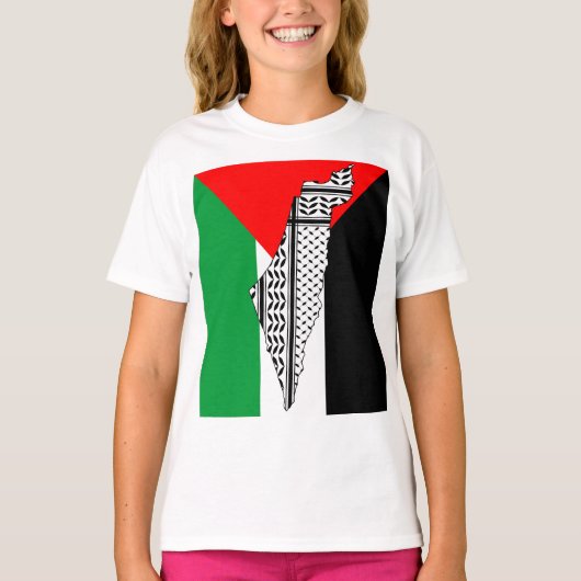 Palestina Vlag en Kaart met Keffiyeg Patroon T-shirt (Voorkant)