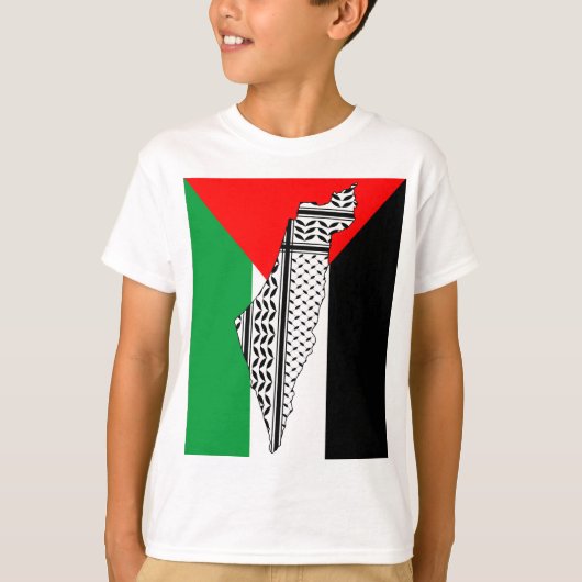 Palestina Vlag en Kaart met Keffiyeg Patroon T-shirt (Voorkant)