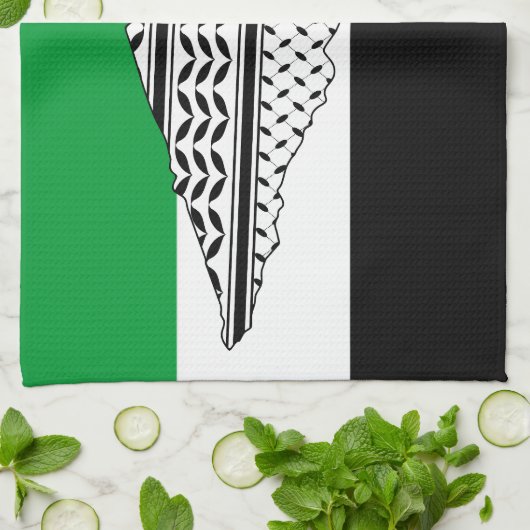 Palestina Vlag en Kaart met Keffiyeg Patroon Theedoek (Gevouwen)