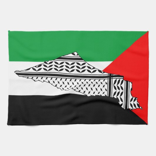 Palestina Vlag en Kaart met Keffiyeg Patroon Theedoek (Horizontaal)