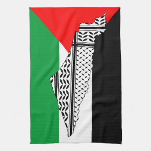 Palestina Vlag en Kaart met Keffiyeg Patroon Theedoek