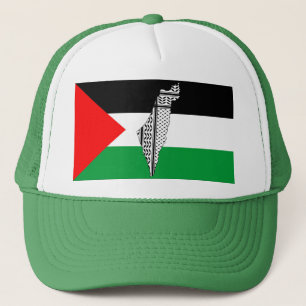 Palestina Vlag en Kaart met Keffiyeg Patroon Trucker Pet