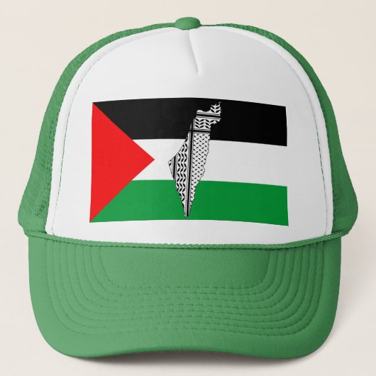 Palestina Vlag en Kaart met Keffiyeg Patroon Trucker Pet (Voorkant)