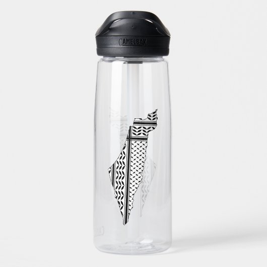 Palestina Vlag en Kaart met Keffiyeg Patroon Waterfles (Achterkant)