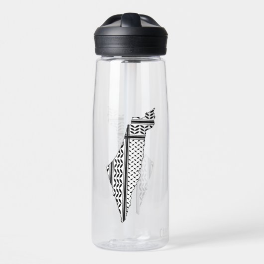 Palestina Vlag en Kaart met Keffiyeg Patroon Waterfles (Voorkant)