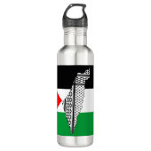 Palestina Vlag en Kaart met Keffiyeg Patroon Waterfles (Voorkant)
