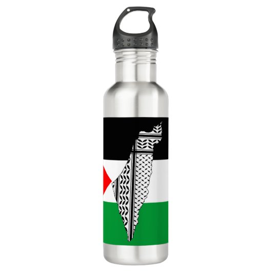 Palestina Vlag en Kaart met Keffiyeg Patroon Waterfles (Voorkant)