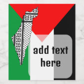 Palestina Vlag en Kaart met Keffiyeg Patroon Wijn Etiket (Enkel label)