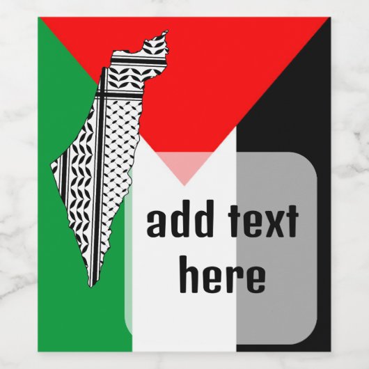 Palestina Vlag en Kaart met Keffiyeg Patroon Wijn Etiket (Enkel label)