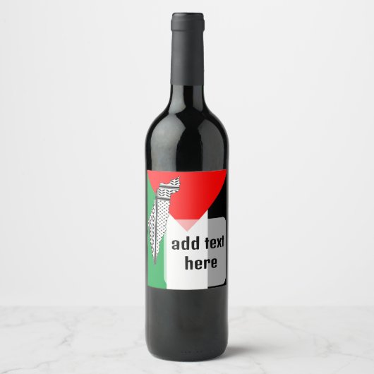 Palestina Vlag en Kaart met Keffiyeg Patroon Wijn Etiket (Voorkant)