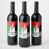 Palestina Vlag en Kaart met Keffiyeg Patroon Wijn Etiket (Flessen)