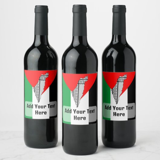 Palestina Vlag en Kaart met Keffiyeg Patroon Wijn Etiket (Flessen)