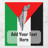 Palestina Vlag en Kaart met Keffiyeg Patroon Wijn Etiket (Enkel label)