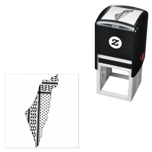 Palestina Vlag en Kaart met Keffiyeg Patroon Zelfinktende Stempel (In situ)