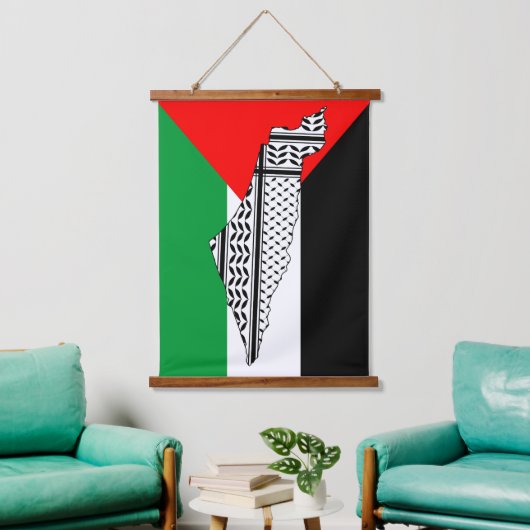 Palestina Vlag en Kaart met Keffiyeh Patroon Hangend Wandkleed (Woonkamer)