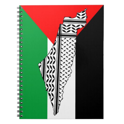 Palestina Vlag en Kaart met Keffiyeh Patroon Notitieboek (Voorkant)