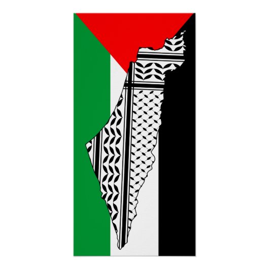 Palestina Vlag en Kaart met Keffiyeh Patroon Perfect Poster (Voorkant)