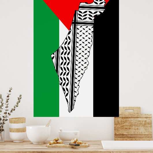 Palestina Vlag en Kaart met Keffiyeh Patroon Poster (Keuken)
