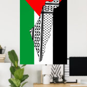 Palestina Vlag en Kaart met Keffiyeh Patroon Poster (Thuiskantoor)