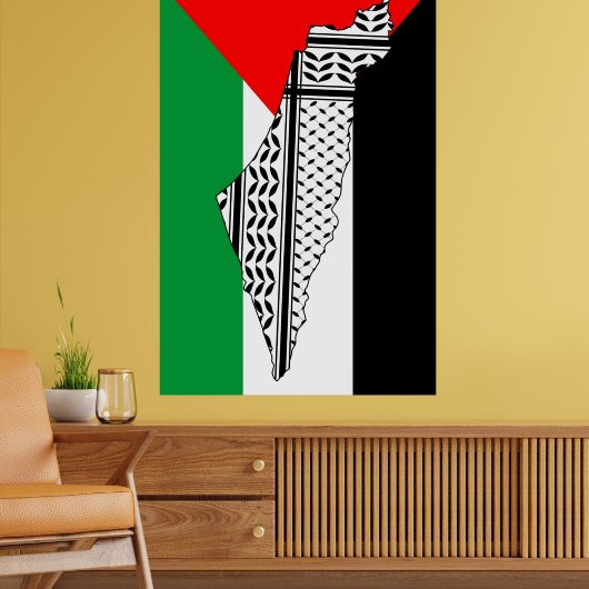 Palestina Vlag en Kaart met Keffiyeh Patroon Poster (Woonkamer 2)