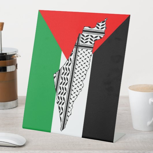 Palestina Vlag en Kaart met Keffiyeh Patroon Reclamebord Met Voetstuk (Insitu)