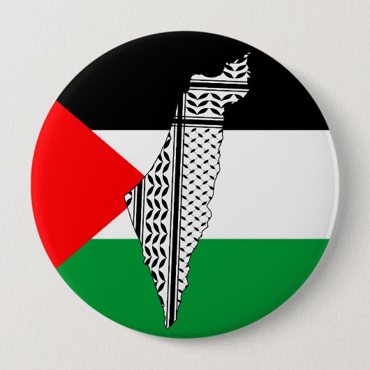 Palestina Vlag en Kaart met Keffiyeh Patroon Ronde Button 4,0 Cm (Voorkant)